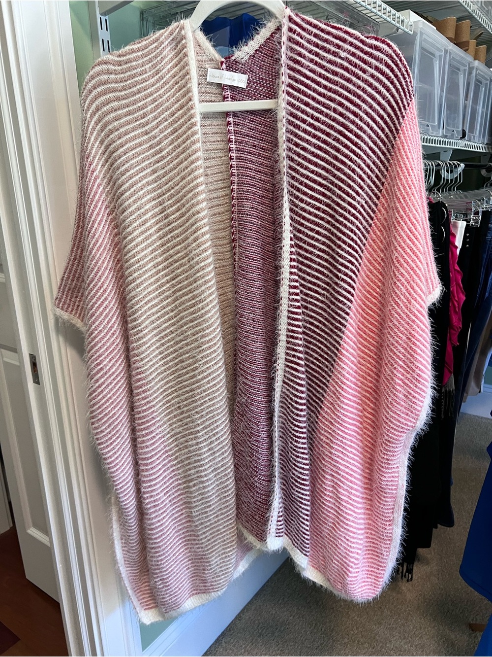 House of Harlow 1960 Striped Open Knit Wrap in Pink and Rose